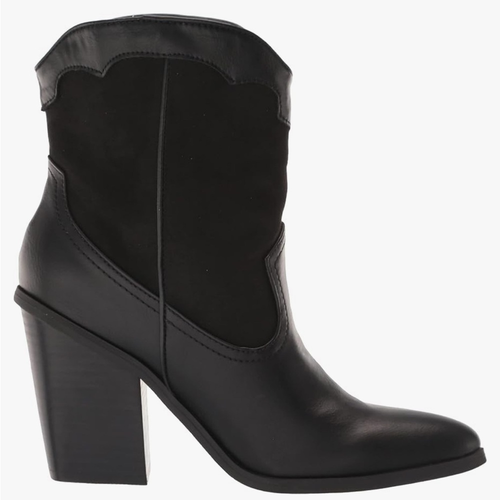 Black Leather and Suede Ankle Western Cowboy Boots